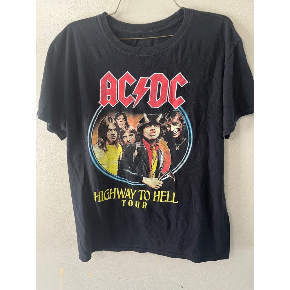 AC/DC T-Shirt Highway to Hell Tour Graphic Unisex L Black Rock Band Streetwear